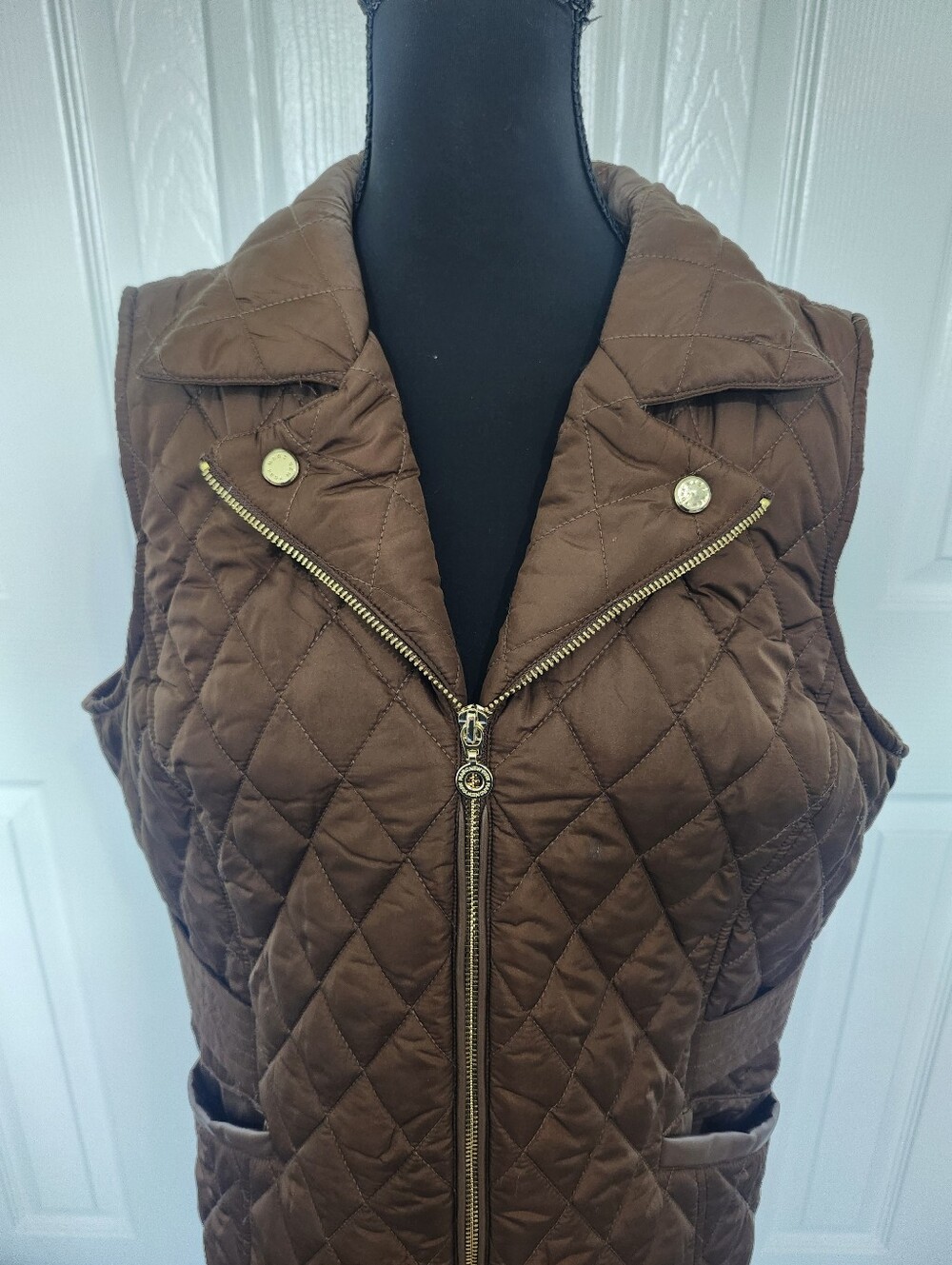 Marc New York Size Large Brown Quilted Vest With Gold Colored  Zipper